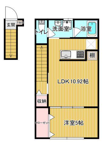 シャインアーチE(1LDK/2階)の間取り写真