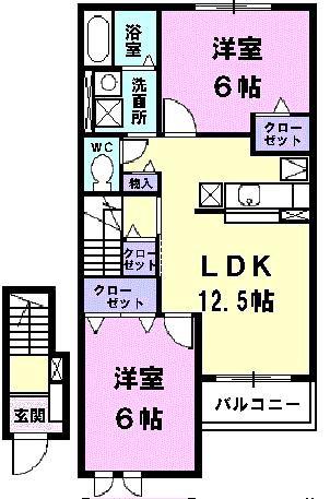 プラシード・旭(2LDK/2階)の間取り写真