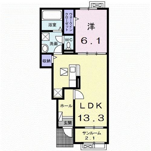 ヘリオス ガーデンB(1LDK/1階)の間取り写真