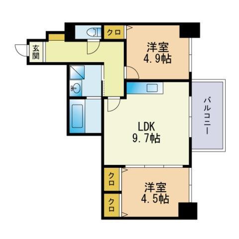 ビエラコート姪浜(2LDK/11階)の間取り写真