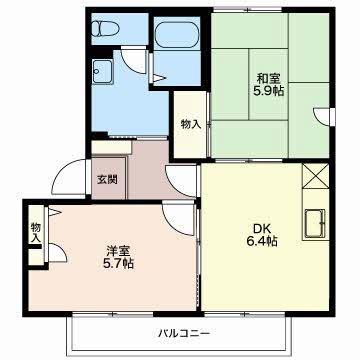 サンライズ21 A(2DK/2階)の間取り写真
