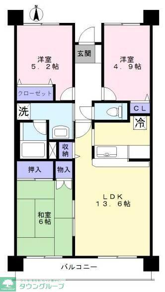 与野本町ハイツ(3LDK/10階)の間取り写真