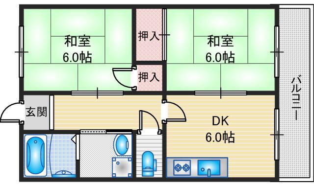 ウェリッジマンション(2DK/4階)の間取り写真