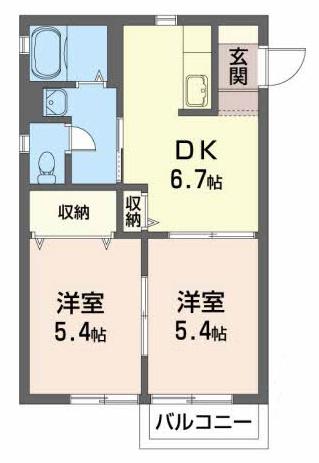 ルピナスK(2DK/2階)の間取り写真