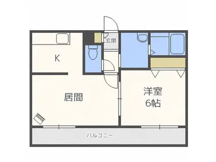 ディアコート山の手(1LDK/2階)の間取り写真