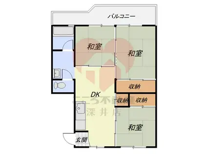 スマリオ三原台B団地16棟(3DK/6階)の間取り写真
