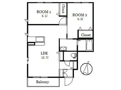 シャーメゾンあや(2LDK/1階)の間取り写真