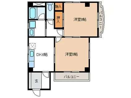 エヌ・カストラルマンション(2DK/2階)の間取り写真