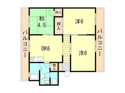 山陽電鉄本線 西新町駅 徒歩10分 5階建 築49年(3DK/4階)の間取り写真