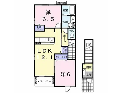 ユニゾン 堀米町 2LDKルーム(2LDK/2階)の間取り写真