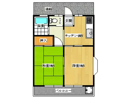 プリメーラ八幡原 B棟201(2DK/2階)の間取り写真