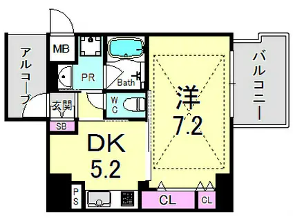 エステムプラザ神戸三宮ルクシア(1DK/7階)の間取り写真