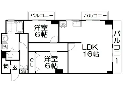 香里カーサヒル(2LDK/2階)の間取り写真