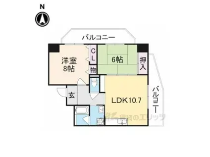 パストラール東生駒(2LDK/3階)の間取り写真