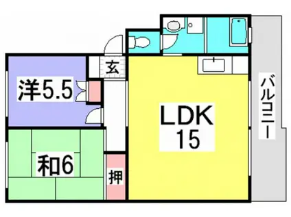 サンコーポ井口B棟(2LDK/2階)の間取り写真