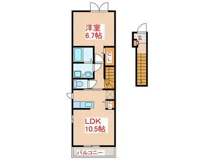 アモーレ(1LDK/2階)の間取り写真