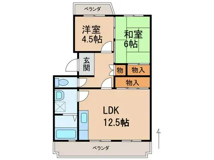 マンション財(2LDK/4階)の間取り写真