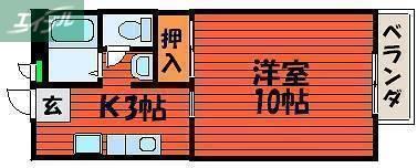 ビーライン川入B(1K/2階)の間取り写真