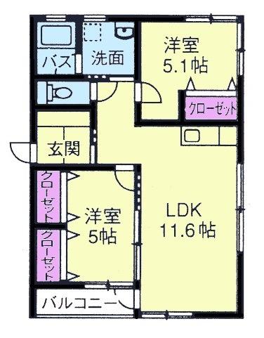 プライムコートスワンA(2LDK/1階)の間取り写真