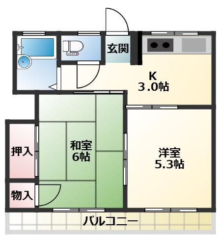 シティハイム南町(2K/2階)の間取り写真