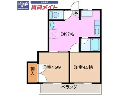 コーポイトウII(2DK/2階)の間取り写真