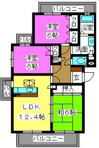 ルミエール合川(3LDK/4階)の間取り写真