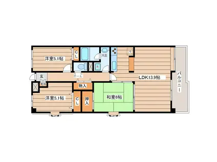 ロイヤルパレス長町南III(3LDK/5階)の間取り写真