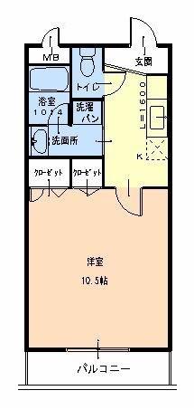 Mトゥルケーゼ(1K/2階)の間取り写真