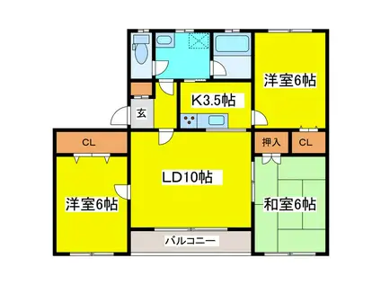 北46東8一棟二戸建(3LDK/2階)の間取り写真