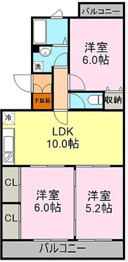 ガーデンパレスカネブン A(3LDK/1階)の間取り写真