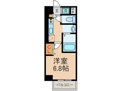 WAVE西新井(1K/6階)の間取り写真