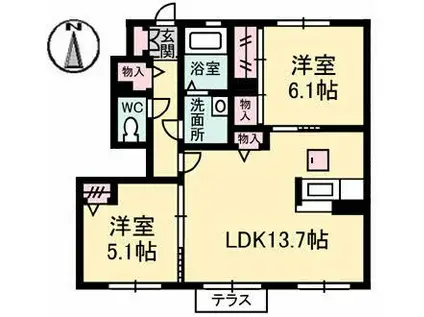 エルドラド凌(2LDK/1階)の間取り写真