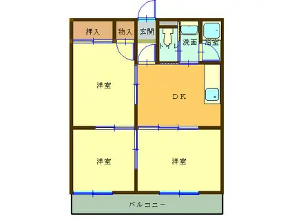 杉野ビル(3DK/2階)の間取り写真