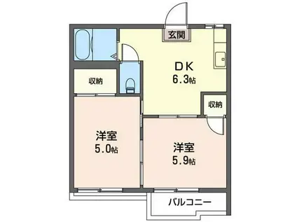 コーポ上の台(2DK/2階)の間取り写真