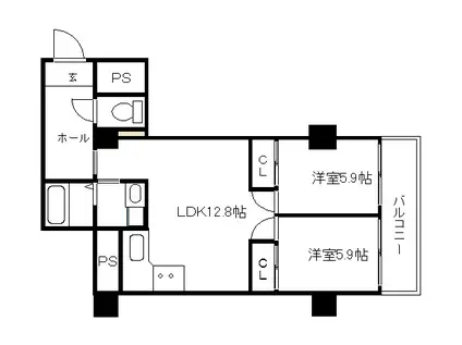 グランディール堤(2LDK/2階)の間取り写真