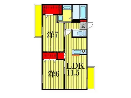 ディアコート船橋(2LDK/3階)の間取り写真