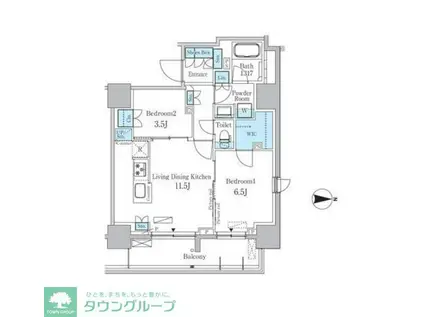 パークアクシス蔵前(2LDK/11階)の間取り写真