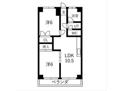 浅井レジデンス(2LDK/5階)の間取り写真