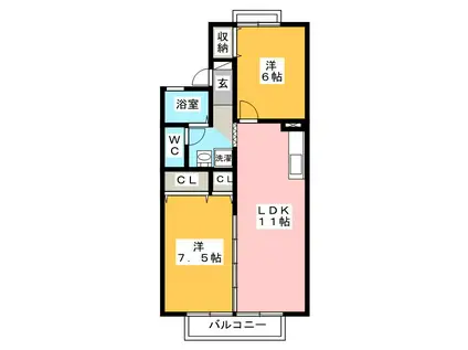 セジュール芝D棟(2LDK/1階)の間取り写真