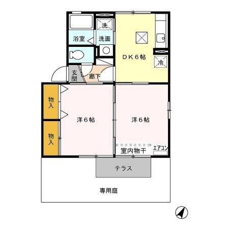 ウッズパディーA/B/C/D(2DK/1階)の間取り写真