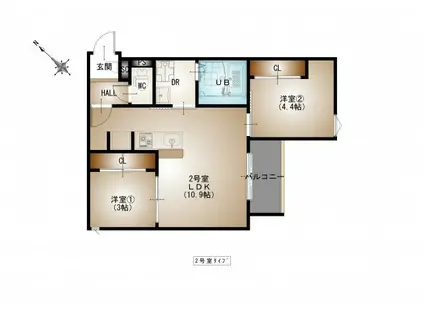 REGALESTーF 矢野駅前(2LDK/1階)の間取り写真