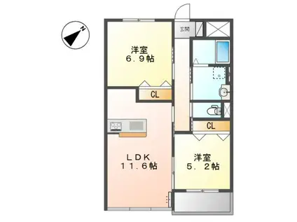 エルヴェ汐焼 A(2LDK/3階)の間取り写真