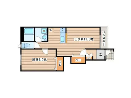 ルミエールI(1LDK/1階)の間取り写真