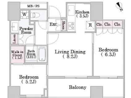 パークタワー池袋イーストプレイス(2LDK/22階)の間取り写真