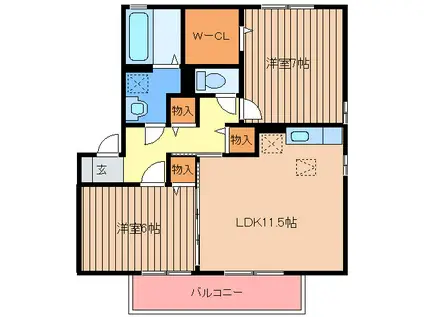 リビングタウンルピナ新宮C棟(2LDK/2階)の間取り写真