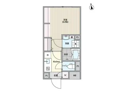 エルファーロ笹塚III(1K/2階)の間取り写真
