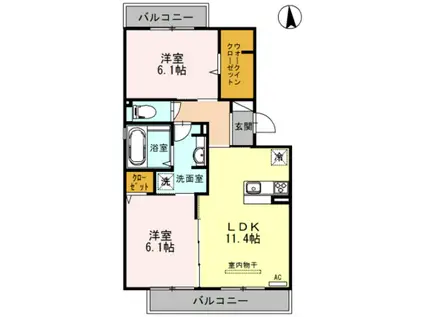 フルール ラヴィーヌ(2LDK/2階)の間取り写真