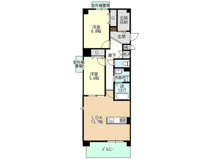 ぺローサ(2LDK/3階)の間取り写真
