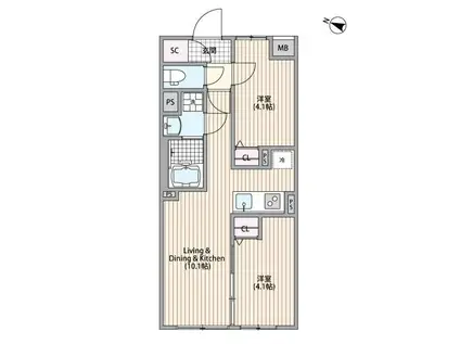 GRANPASEO中野III(2LDK/1階)の間取り写真