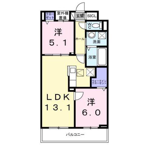 中筋1丁目アパート(2LDK/1階)の間取り写真